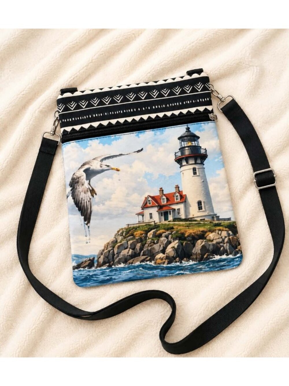 Lighthouse Coastal Crossbody Bag with Adjustable Strap